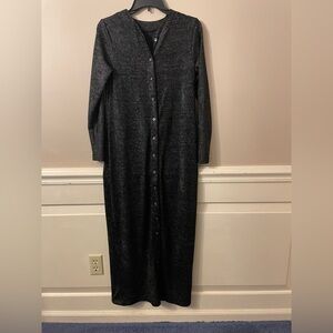 Women’s Black Glitter Shimmer Long Sleeve Maxi Sweater Button Dress
